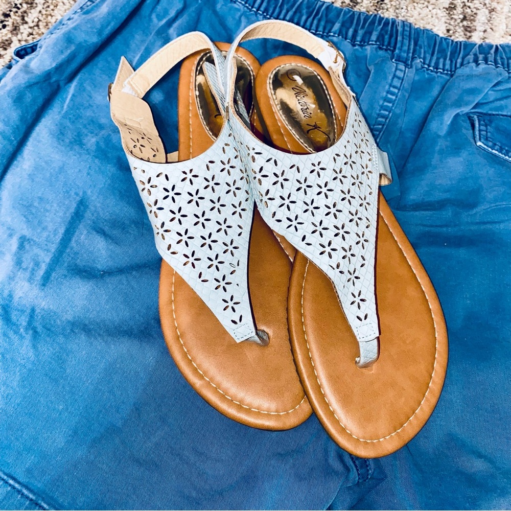 Victoria K Light Blue and Tan Sandals (9)
